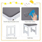 Mesa y sillas de actividades de madera Costway 4 piezas con banco de almacenamiento, escritorio de estudio, color natural/gris