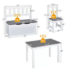 Mesa y sillas de actividades de madera Costway 4 piezas con banco de almacenamiento, escritorio de estudio, color natural/gris