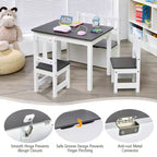 Mesa y sillas de actividades de madera Costway 4 piezas con banco de almacenamiento, escritorio de estudio, color natural/gris