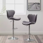 Ellston Upholstered Adjustable Swivel Barstools in Gray, Set of 2