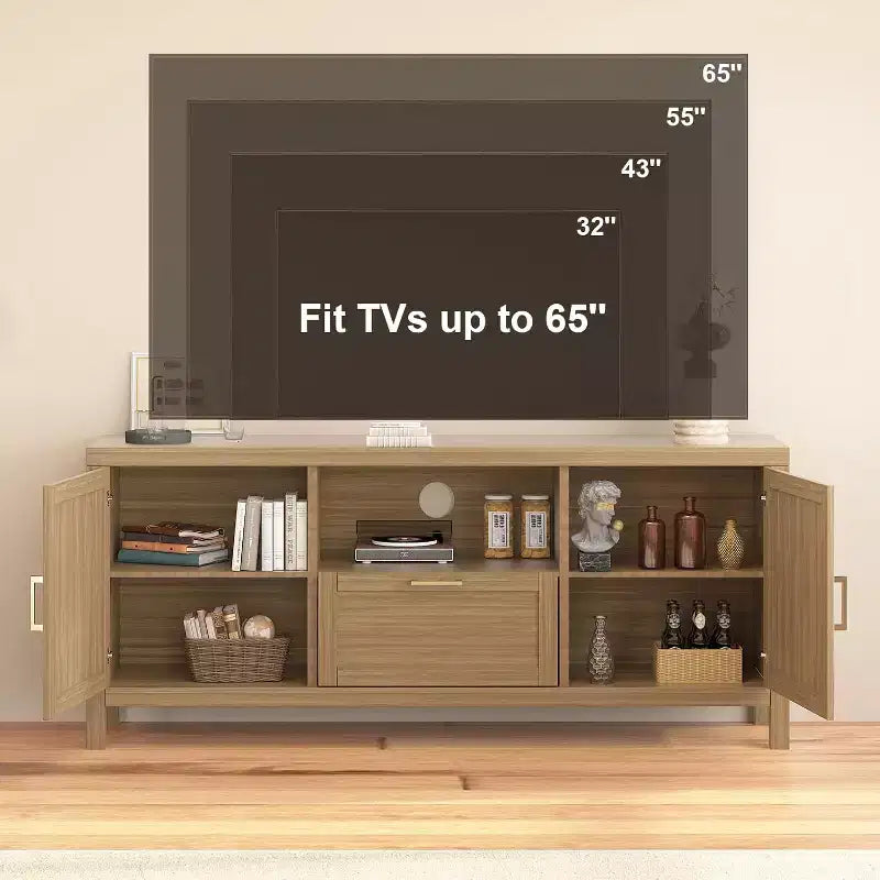 Mueble para TV de granja para televisores de hasta 65", centro de entretenimiento con estantes ajustables y almacenamiento.