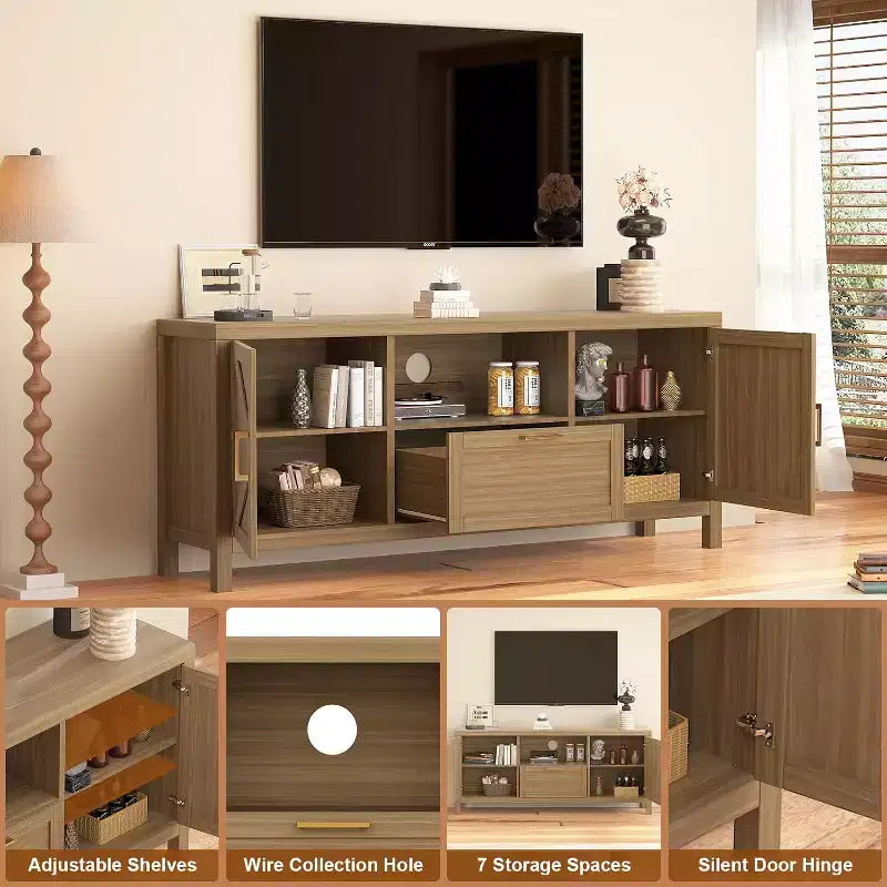 Mueble para TV de granja para televisores de hasta 65", centro de entretenimiento con estantes ajustables y almacenamiento.