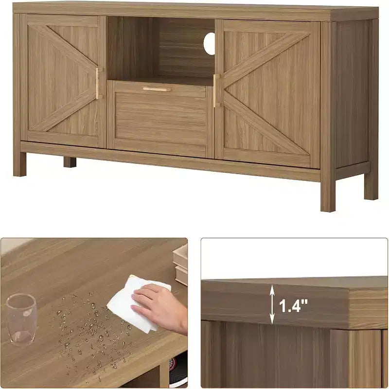 Mueble para TV de granja para televisores de hasta 65", centro de entretenimiento con estantes ajustables y almacenamiento.