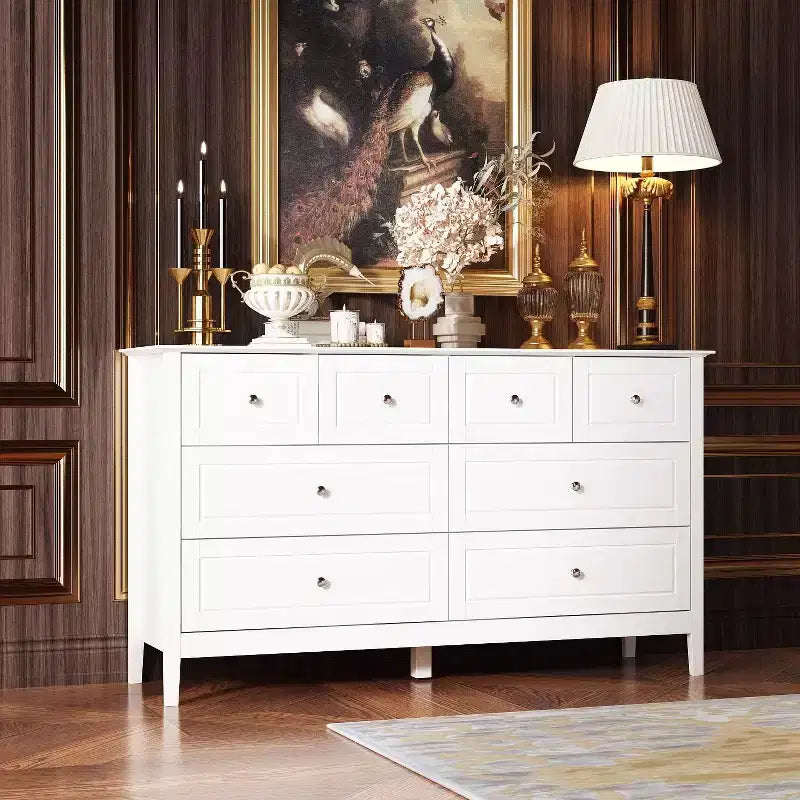 Famapy Cajonera Organizadora de Dormitorio con 8 Cajones, Diseño Clásico, Color Blanco