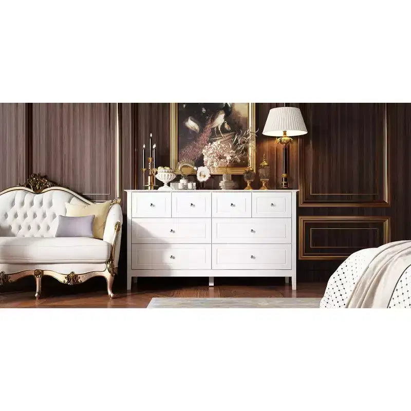 Famapy Cajonera Organizadora de Dormitorio con 8 Cajones, Diseño Clásico, Color Blanco