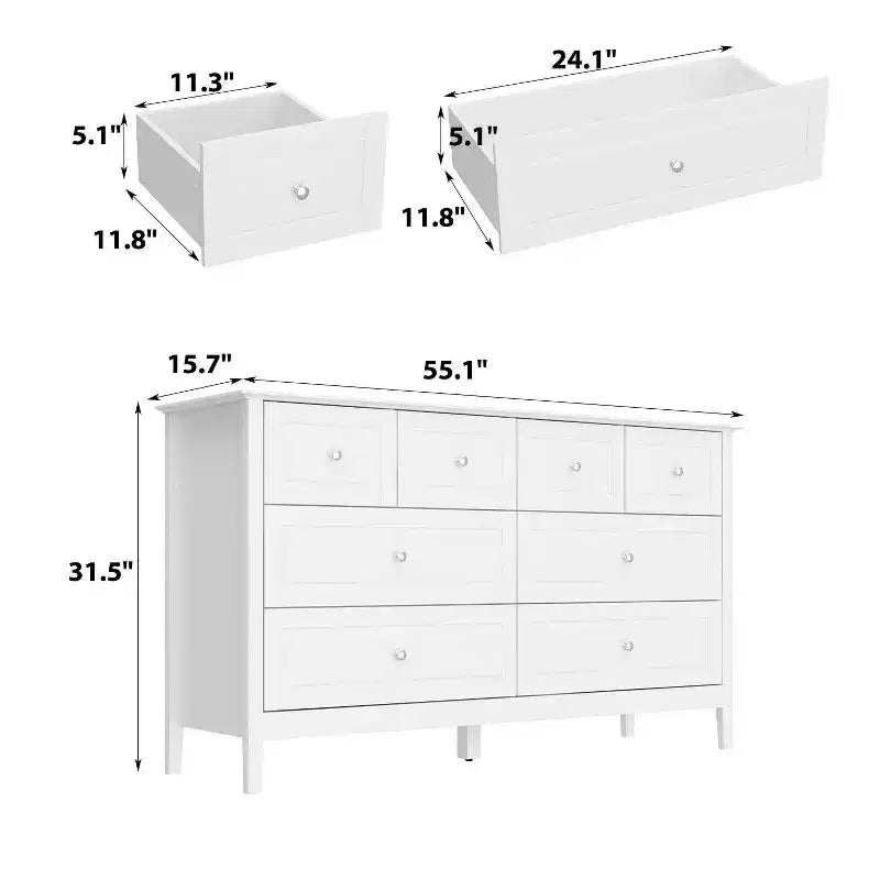 Famapy Cajonera Organizadora de Dormitorio con 8 Cajones, Diseño Clásico, Color Blanco