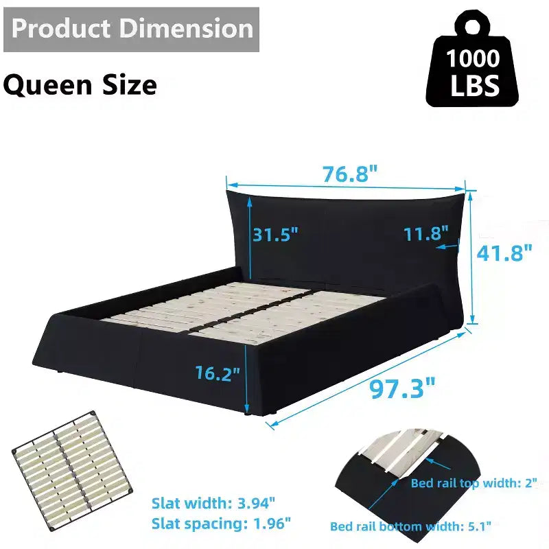 Cama con plataforma tapizada de madera maciza GDFStudio con cabecero de terciopelo con forma especial