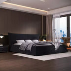 Cama con plataforma tapizada de madera maciza GDFStudio con cabecero de terciopelo con forma especial