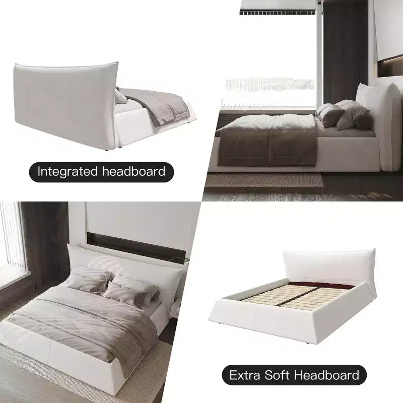 Cama con plataforma tapizada de madera maciza GDFStudio con cabecero de terciopelo con forma especial