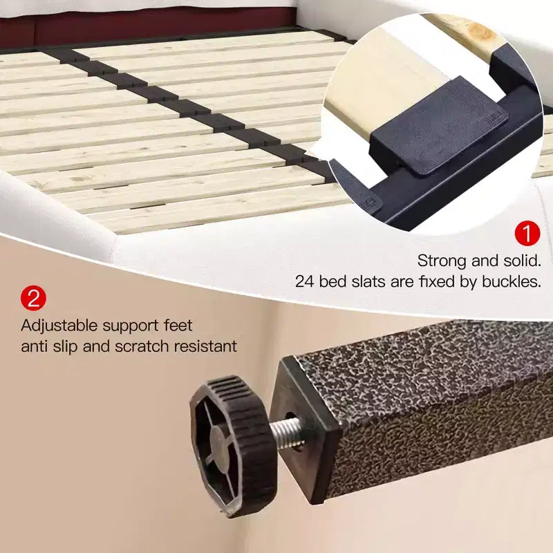 Cama con plataforma tapizada de madera maciza GDFStudio con cabecero de terciopelo con forma especial