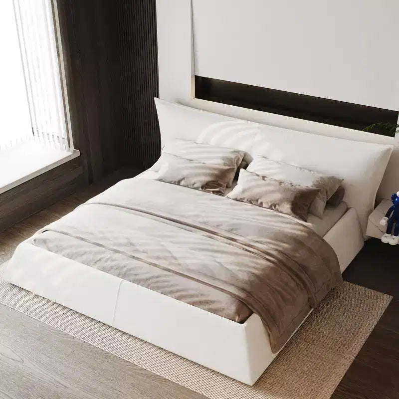 Cama con plataforma tapizada de madera maciza GDFStudio con cabecero de terciopelo con forma especial