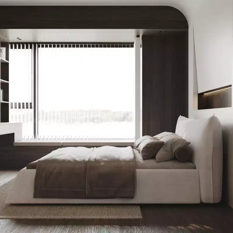 Cama con plataforma tapizada de madera maciza GDFStudio con cabecero de terciopelo con forma especial
