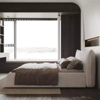 Cama con plataforma tapizada de madera maciza GDFStudio con cabecero de terciopelo con forma especial