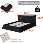 Cama con plataforma tapizada de madera maciza GDFStudio con cabecero de terciopelo con forma especial