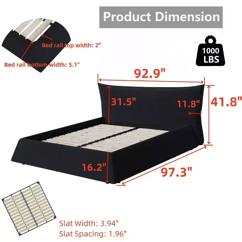 Cama con plataforma tapizada de madera maciza GDFStudio con cabecero de terciopelo con forma especial
