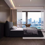 Cama con plataforma tapizada de madera maciza GDFStudio con cabecero de terciopelo con forma especial
