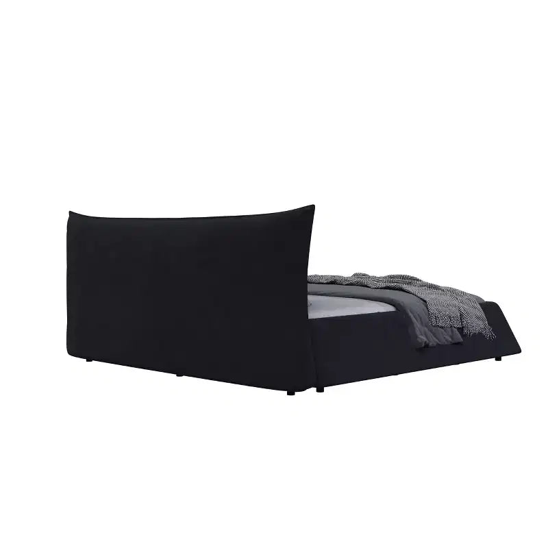 Cama con plataforma tapizada de madera maciza GDFStudio con cabecero de terciopelo con forma especial