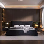 GDFStudio Upholstered Platform Solid Wood Bed with Special Shaped Velvet Headboard