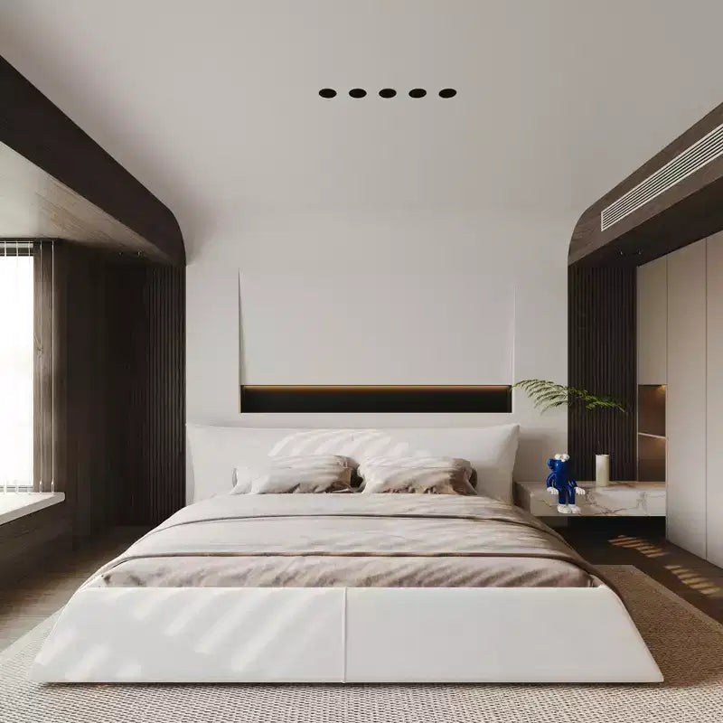 Cama con plataforma tapizada de madera maciza GDFStudio con cabecero de terciopelo con forma especial