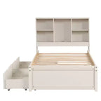 Base de cama individual moderna gris con puertos USB integrados, cabecero con estantería y dos cajones