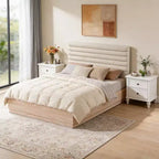 Estructura de cama de madera contemporánea Anatoli de Christopher Knight Home con cabecero tapizado de tela bouclé color topo