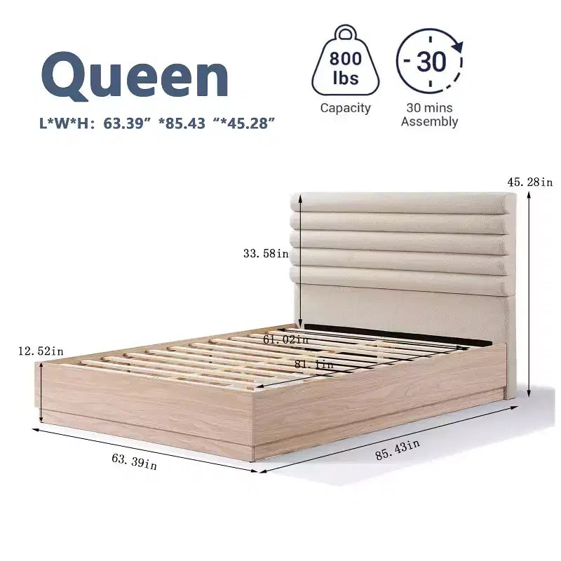 Estructura de cama de madera contemporánea Anatoli de Christopher Knight Home con cabecero tapizado de tela bouclé color topo