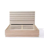 Estructura de cama de madera contemporánea Anatoli de Christopher Knight Home con cabecero tapizado de tela bouclé color topo