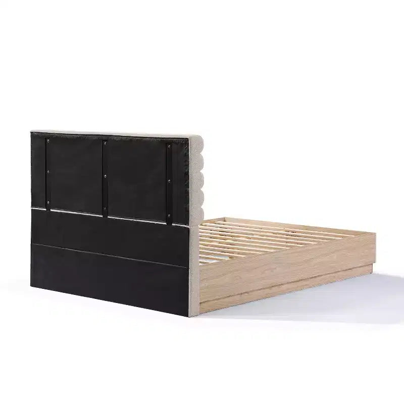 Estructura de cama de madera contemporánea Anatoli de Christopher Knight Home con cabecero tapizado de tela bouclé color topo