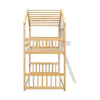 Litera Whisen con techo, ventana, jardinera, puerta, barandillas de seguridad y escalera, tamaño doble sobre doble