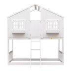 Litera Whisen con techo, ventana, jardinera, puerta, barandillas de seguridad y escalera, tamaño doble sobre doble