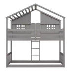 Litera Whisen con techo, ventana, jardinera, puerta, barandillas de seguridad y escalera, tamaño doble sobre doble