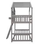 Litera Whisen con techo, ventana, jardinera, puerta, barandillas de seguridad y escalera, tamaño doble sobre doble