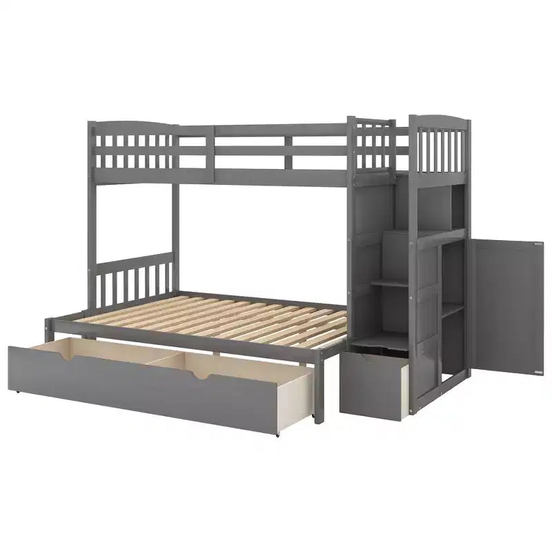 Litera Whisen Twin sobre Full / Twin, cama inferior convertible, estantes de almacenamiento y cajones