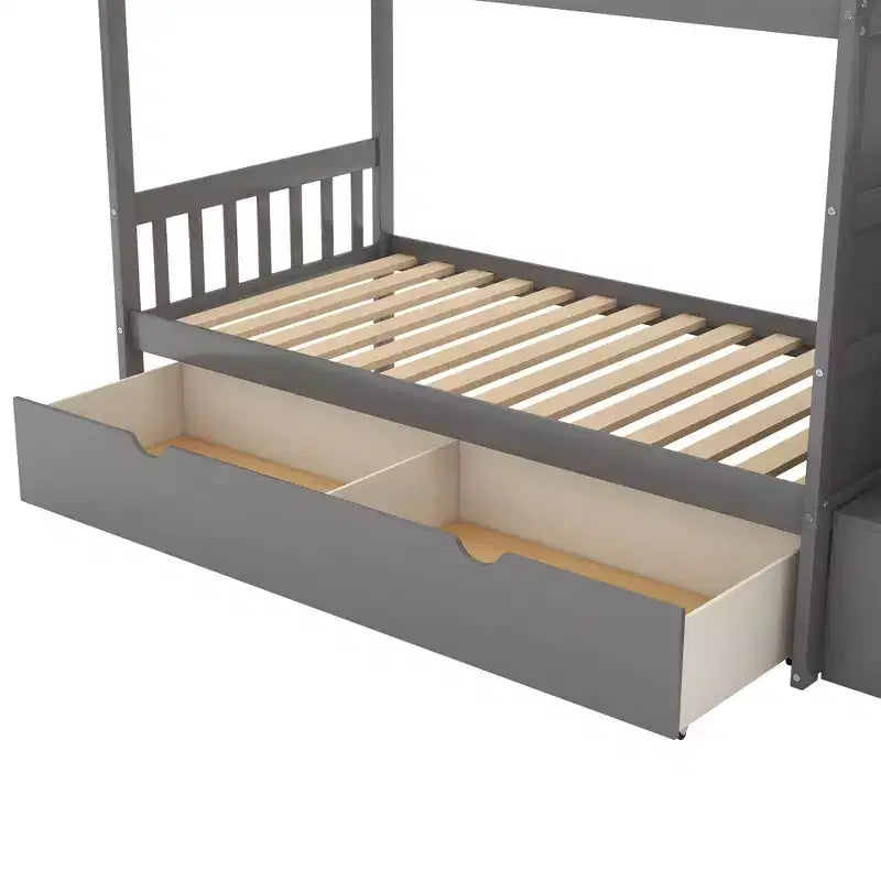 Litera Whisen Twin sobre Full / Twin, cama inferior convertible, estantes de almacenamiento y cajones
