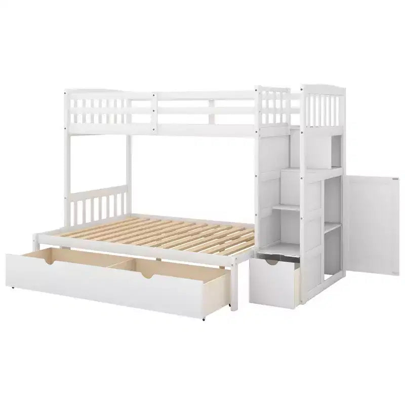 Litera Whisen Twin sobre Full / Twin, cama inferior convertible, estantes de almacenamiento y cajones
