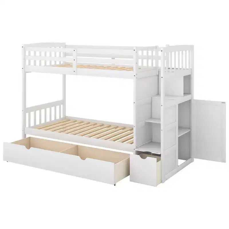 Litera Whisen Twin sobre Full / Twin, cama inferior convertible, estantes de almacenamiento y cajones