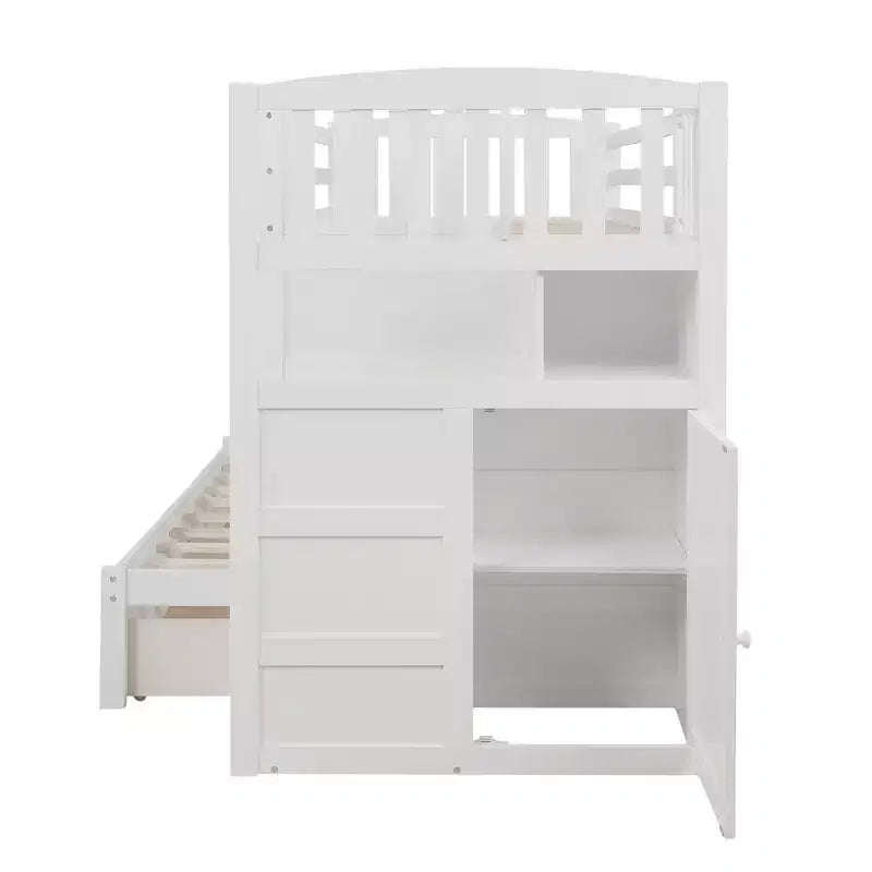 Litera Whisen Twin sobre Full / Twin, cama inferior convertible, estantes de almacenamiento y cajones