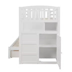 Litera Whisen Twin sobre Full / Twin, cama inferior convertible, estantes de almacenamiento y cajones