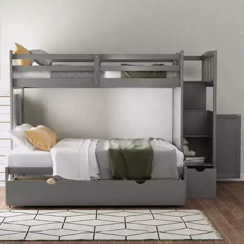 Litera Whisen Twin sobre Full / Twin, cama inferior convertible, estantes de almacenamiento y cajones