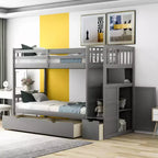 Litera Whisen Twin sobre Full / Twin, cama inferior convertible, estantes de almacenamiento y cajones