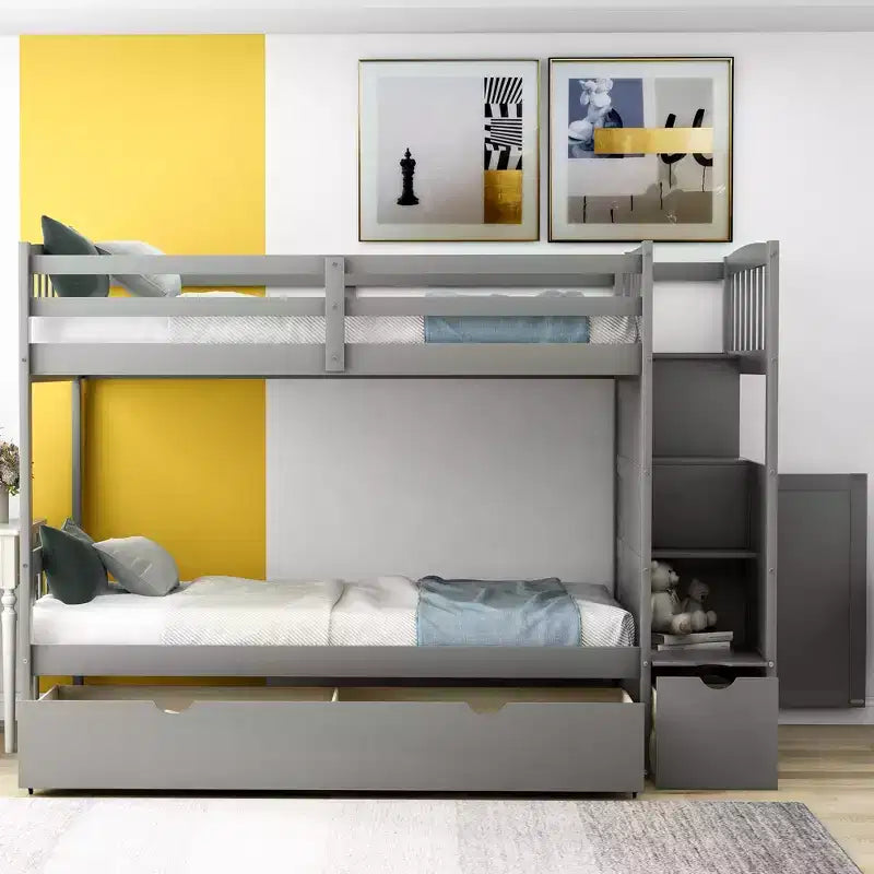 Litera Whisen Twin sobre Full / Twin, cama inferior convertible, estantes de almacenamiento y cajones