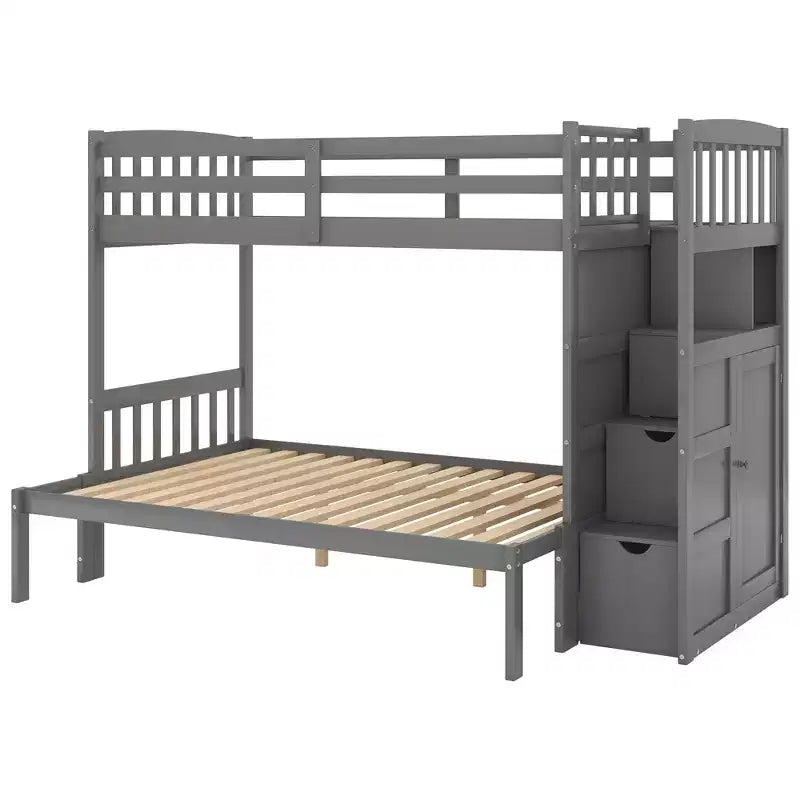 Litera Whisen Twin sobre Full / Twin, cama inferior convertible, estantes de almacenamiento y cajones
