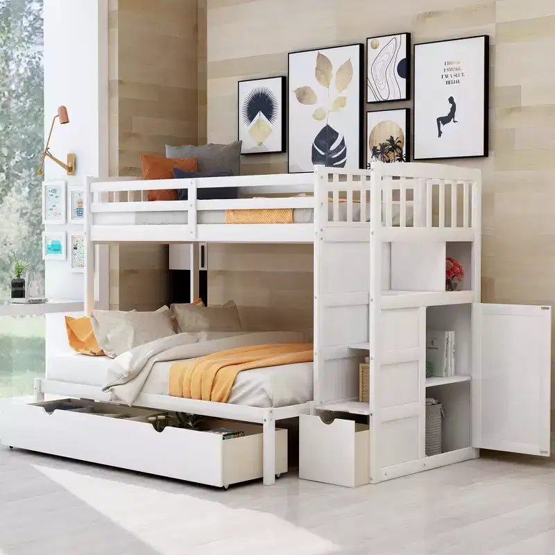 Litera Whisen Twin sobre Full / Twin, cama inferior convertible, estantes de almacenamiento y cajones