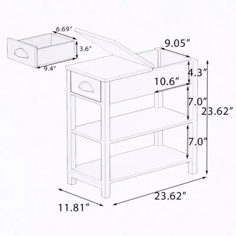 Mesa Auxiliar Compacta con Cajones y Estante Inferior Abatible para Almacenamiento Eficiente