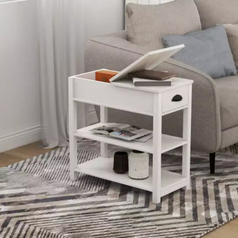 Mesa Auxiliar Compacta con Cajones y Estante Inferior Abatible para Almacenamiento Eficiente