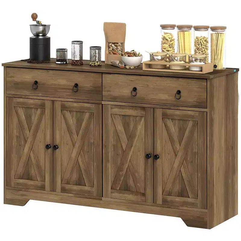 Aparador bufet HOMCOM, mueble de barra de café estilo rústico con 2 cajones y puertas correderas, mesa de bufet con estantes ajustables