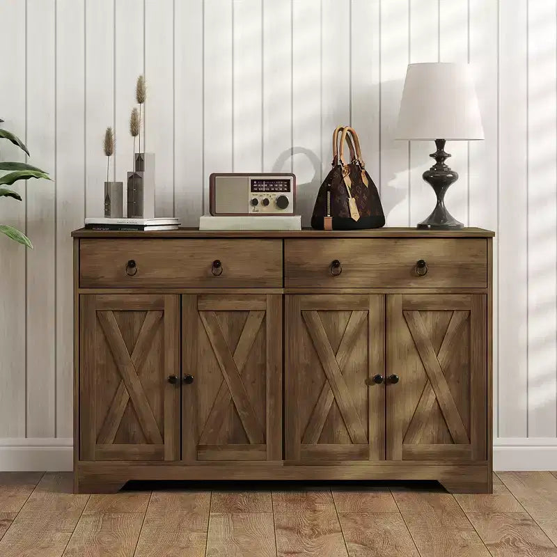 Aparador bufet HOMCOM, mueble de barra de café estilo rústico con 2 cajones y puertas correderas, mesa de bufet con estantes ajustables