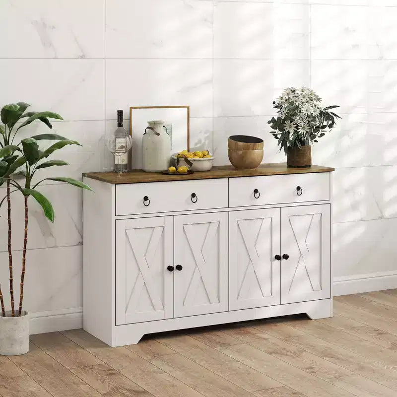 Aparador bufet HOMCOM, mueble de barra de café estilo rústico con 2 cajones y puertas correderas, mesa de bufet con estantes ajustables