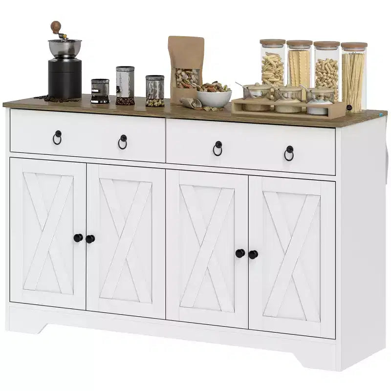 Aparador bufet HOMCOM, mueble de barra de café estilo rústico con 2 cajones y puertas correderas, mesa de bufet con estantes ajustables
