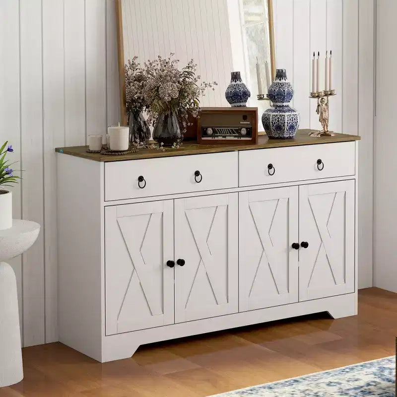 Aparador bufet HOMCOM, mueble de barra de café estilo rústico con 2 cajones y puertas correderas, mesa de bufet con estantes ajustables
